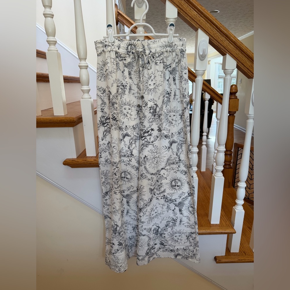 RACHEL Rachel Roy Black and White Floral Wide Leg Pants